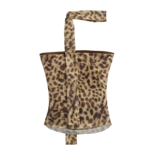 Women Leopard Print Mesh Halter Ruched Tube Top And Midi Skirt Streetwear Slim Fit