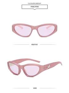 Detailed view of pink Y2K sunglasses showing front and side profile with star detail