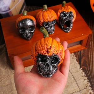 Mini Halloween resin skull pumpkin figurines for festival tabletop and room decoration