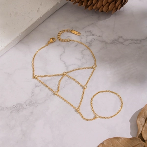 Elegant Zircon Mesh Hand Chain Stainless Steel 18K Gold Plated Waterproof Geometric Finger Bracelet For Women