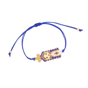 Bracciale blu intrecciato a mano Vergine Maria con motivo rettangolare in perline
