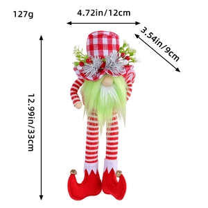 Size chart for Christmas gnome doll with long legs green beard and red plaid hat