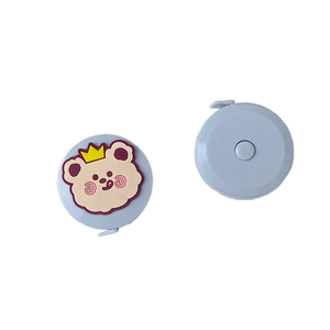 Portable cartoon bear mini soft measuring tape 1.5m in light blue with round plastic case