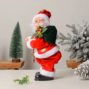 Père Noël électrique dansant avec musique et sac vert pour décoration de Noël festive
