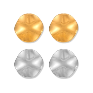 Modern geometric earrings with irregular wavy texture in gold and silver steel finish