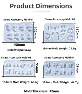 Detailed size chart showing dimensions and weight for DIY silicone straw topper molds