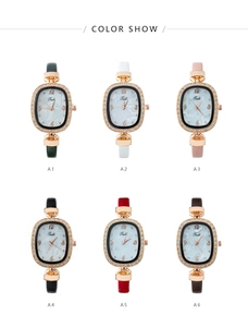 Détail des montres Tadi ovales serties de strass avec divers bracelets en cuir chic
