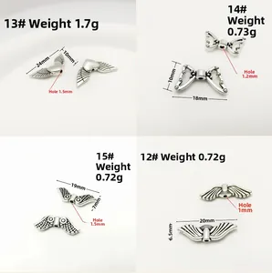 Detailed size chart for vintage silver angel wing and butterfly alloy charm beads