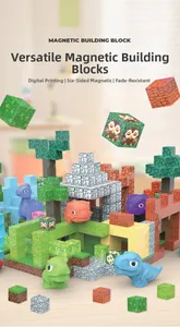 Macro detail of six-sided magnetic dinosaur blocks with high-quality digital printing