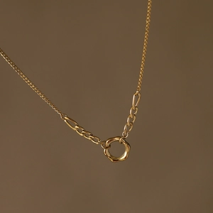 Minimalist Round Ring Pendant Necklace Titanium Steel Gold Plated Asymmetrical Spliced Chain For Women Trendy OL Style