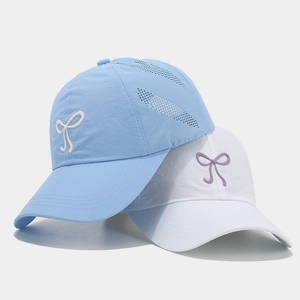 Quick-dry breathable baseball caps with bow embroidery in light blue and white colors