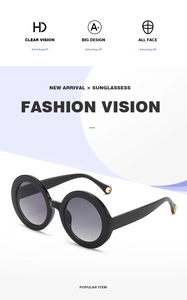 Detailed close-up of stylish round frame sunglasses with golden hollow temple accents