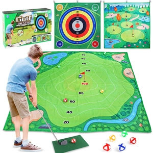 Children Golf Chipping Toy With Stainless Steel Club Sticky Balls And Double Sided Mat For Indoor Outdoor Sport