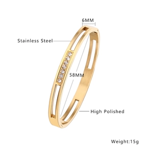 Technical drawing of a 6mm gold stainless steel bangle showing 58mm inner diameter