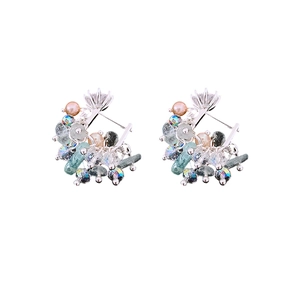 Sparkling crystal zircon and freshwater pearl hoop earrings with colorful faceted beads