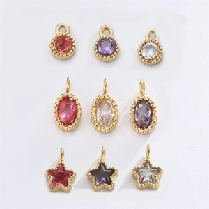 DIY gold stainless steel mini pendants with star and oval zircons for jewelry making