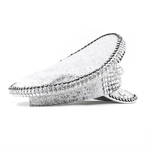 Sparkly silver sequin military hat with rhinestone bow for wedding party performance