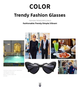 Collage of heart-shaped black sunglasses showcasing a summer beach and vacation aesthetic