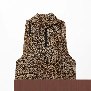 Women halter neck leopard print dress in brown and black chiffon sleeveless style