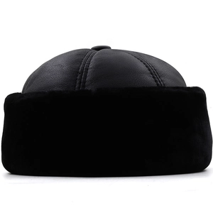 Winter Warm Brimless Docker Hat PU Leather Faux Fur Trim Thickened Fleece Lined Vintage Retro For Men