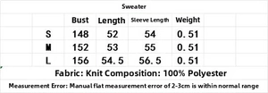 Size chart showing bust and length measurements for women's knit poncho outerwear