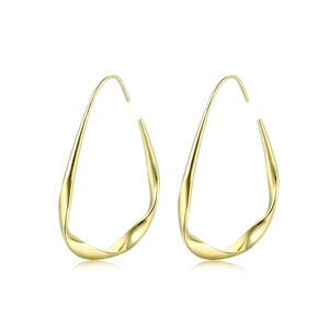 Modern minimalist golden teardrop earrings with elegant twisted metal geometric design