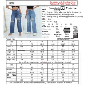 Guida alle taglie dettagliata e composizione dei materiali per jeans svasati elasticizzati