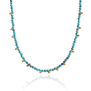 Classic 18K gold plated stainless steel necklace with blue turquoise beaded chain