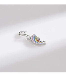 Detailed view of S925 sterling silver rainbow pendant with enamel and star charms