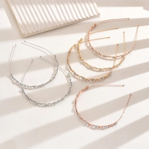 Set of 6 thin French vintage headbands with rhinestones in gold, silver, and rose gold