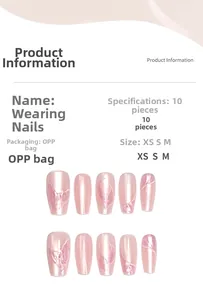 Pink cat-eye press-on nails set with size options XS S M and 10 pieces packaging