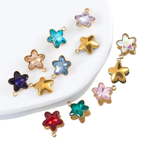 Colorful stainless steel star pendants with micro-inlaid crystals for DIY jewelry making