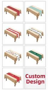 Detail view of seven Christmas table runner designs with festive tree and plaid patterns