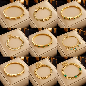 Stainless Steel Rhinestone Bracelet For Women Gold Plated Heart Butterfly Evil Eye Charm Layered Fashion Jewelry Gift