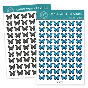 Minimalist 5D ultra-thin butterfly nail art stickers with blue and black patterns
