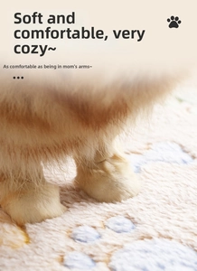 Macro detail of dog paw on soft beige coral fleece pet blanket showing plush texture