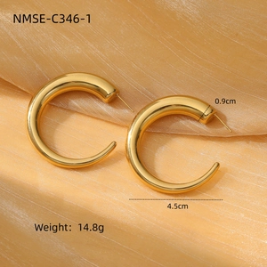 Polished 18k gold plated stainless steel C-shaped hoop earrings 4.5cm diameter