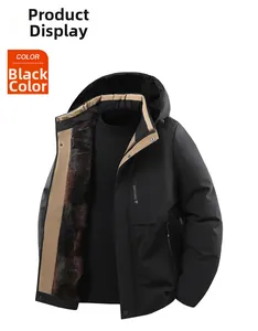 Detail of men's winter parka showing the warm plush faux fur lining and windproof fabric