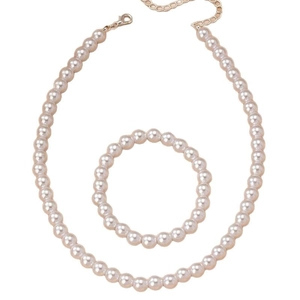 Classic 8mm cream pearl necklace and bracelet set with adjustable gold lobster clasps