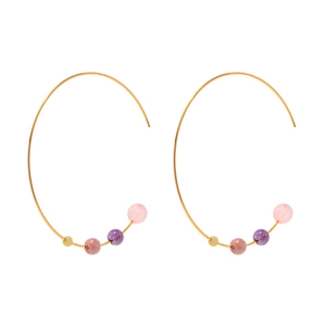 Gold stainless steel hoop earrings with colorful pink, purple, and yellow beads for women