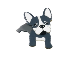 Cute French Bulldog acrylic brooch badge for jackets with a glossy enamel cartoon finish