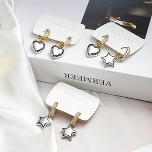 Asymmetric Copper Earrings With Sparkling Zircon Gold Plated Heart Star Dangle For Women Sweet Fashionable Jewelry