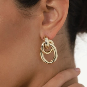 Elegant 18k gold plated stainless steel twisted double hoop earrings for women