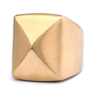 Minimalist gold brushed stainless steel ring featuring a geometric pyramid design top