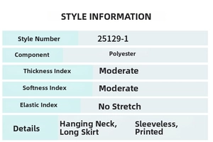 Detailed size chart and material specs for the halter neck floral maxi dress