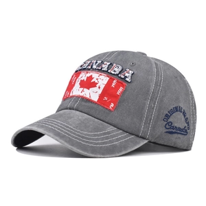 Vintage dark grey washed cotton baseball cap with Canada embroidery and maple leaf patch