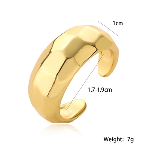 Detailed view of 18K gold plated ring featuring irregular hammered texture and dimensions