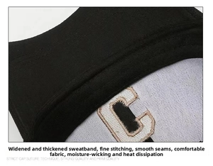 Detail shot of the reinforced moisture-wicking sweatband inside this black baseball cap