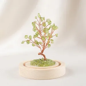 Natural Crystal Money Tree Gemstone Bonsai With Copper Wire Glass Dome And Wood Base For Home Office Table Decoration