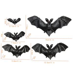 Black plastic Halloween bat props set in five sizes from 2 to 6 inches for party decor